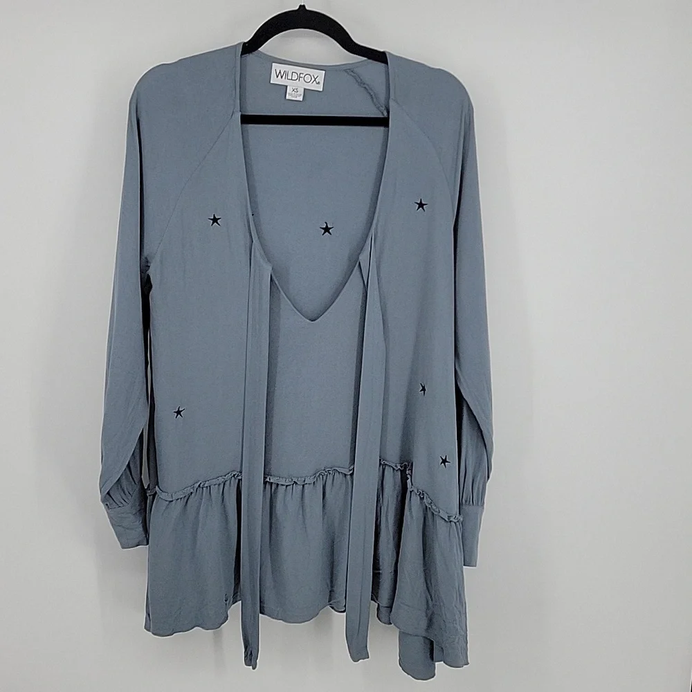 Wildfox Scattered Star Embroidery Mini Dress Grayish Blue‎ Size XS
